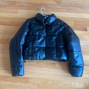 Faux Leather Puffer Jacket